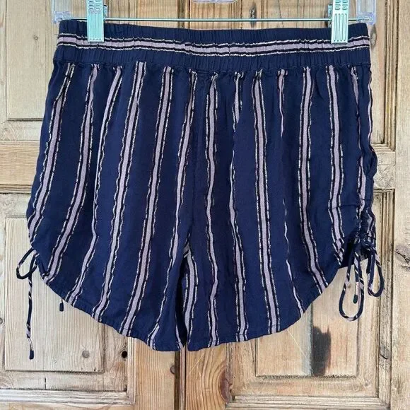 Anthropologie Women's XS‎ Navy Blue Gold Striped Shorts Tie Side Glitter Casual - Picture 4 of 4
